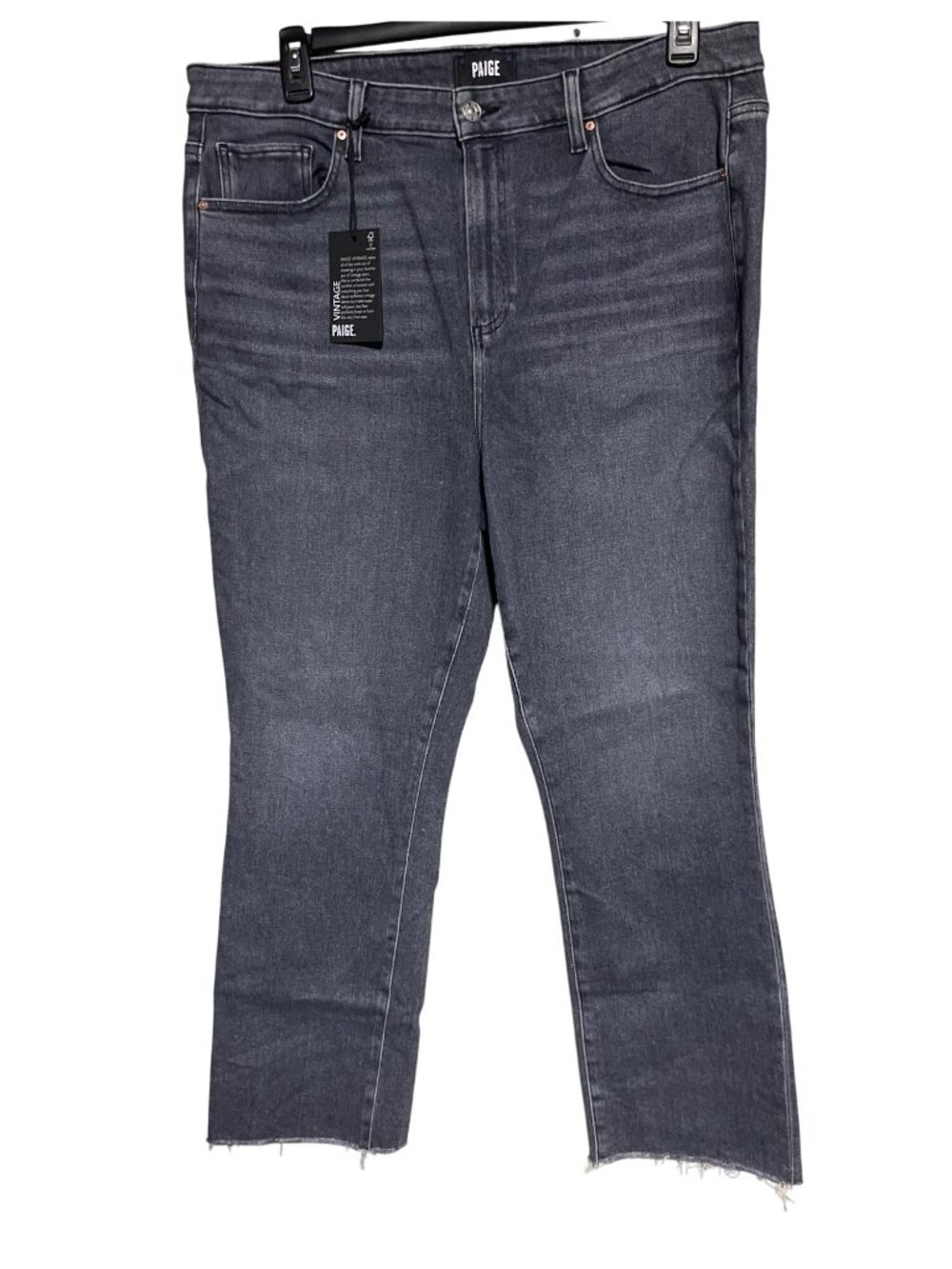 Paige Cindy High Rise Straight Ankle Jean Womens 16W Charcoal Wash Raw Hem Denim